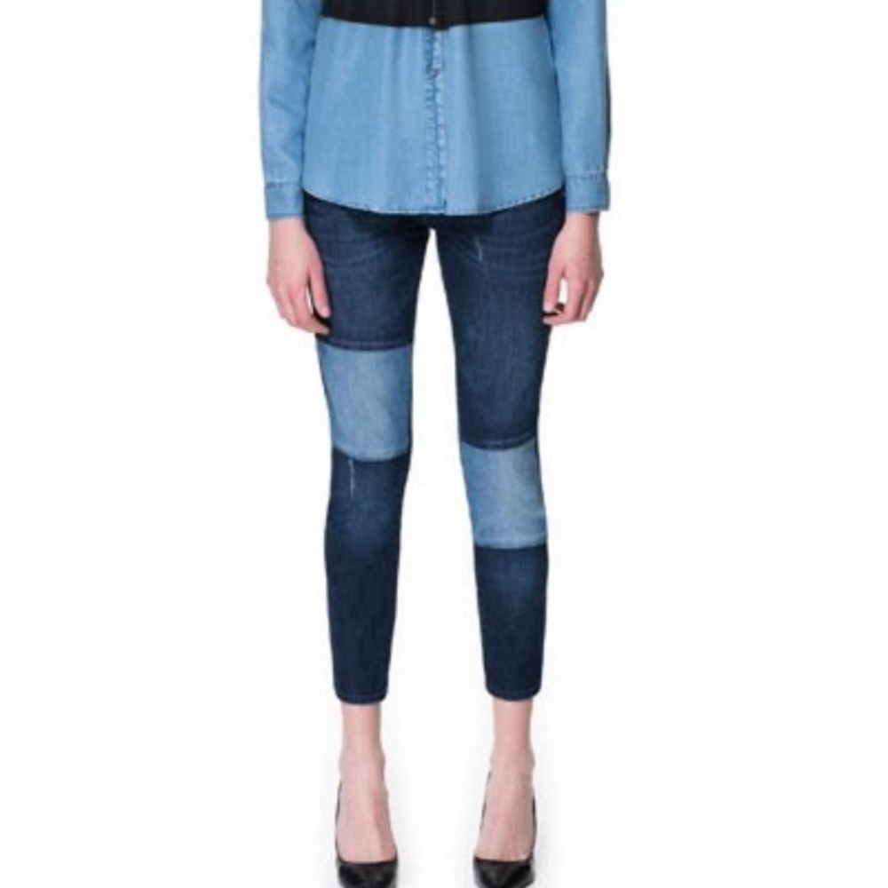 Zara patchwork distressed crop jeans